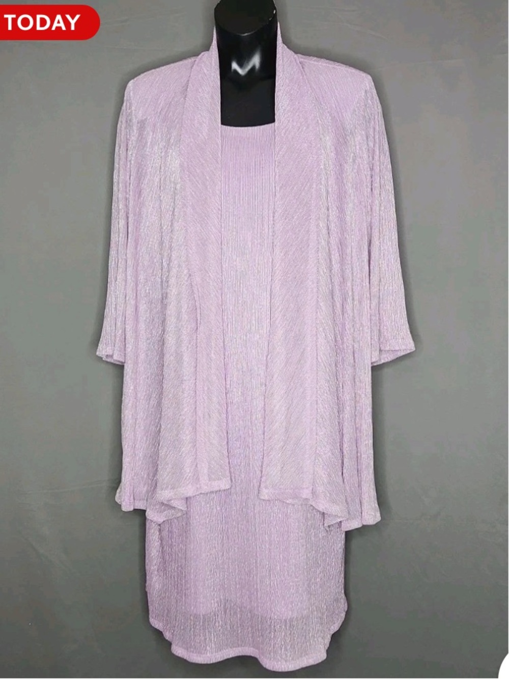 R&M Richards Woman Sleeveless Flowy Shimmery Slip Dress & Sheer Jacket - Plus 18